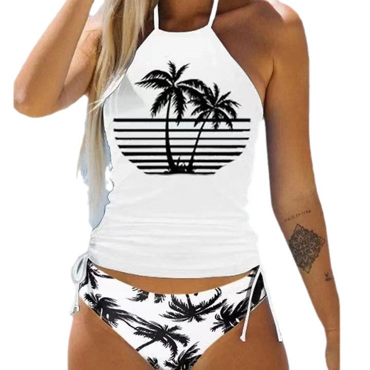 Dame bikini sæt med trendy palmemotiv og justerbar top Stilla