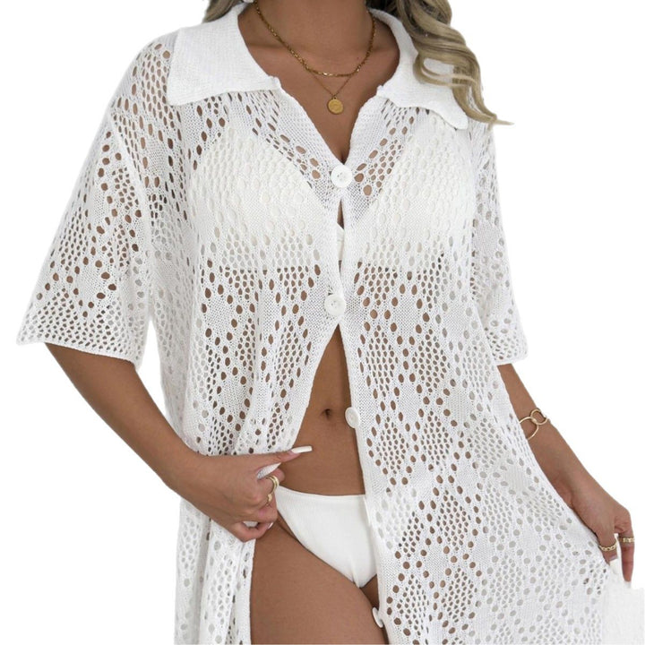 Femme Åben Strik Knap-Up Cover-Up Stilla