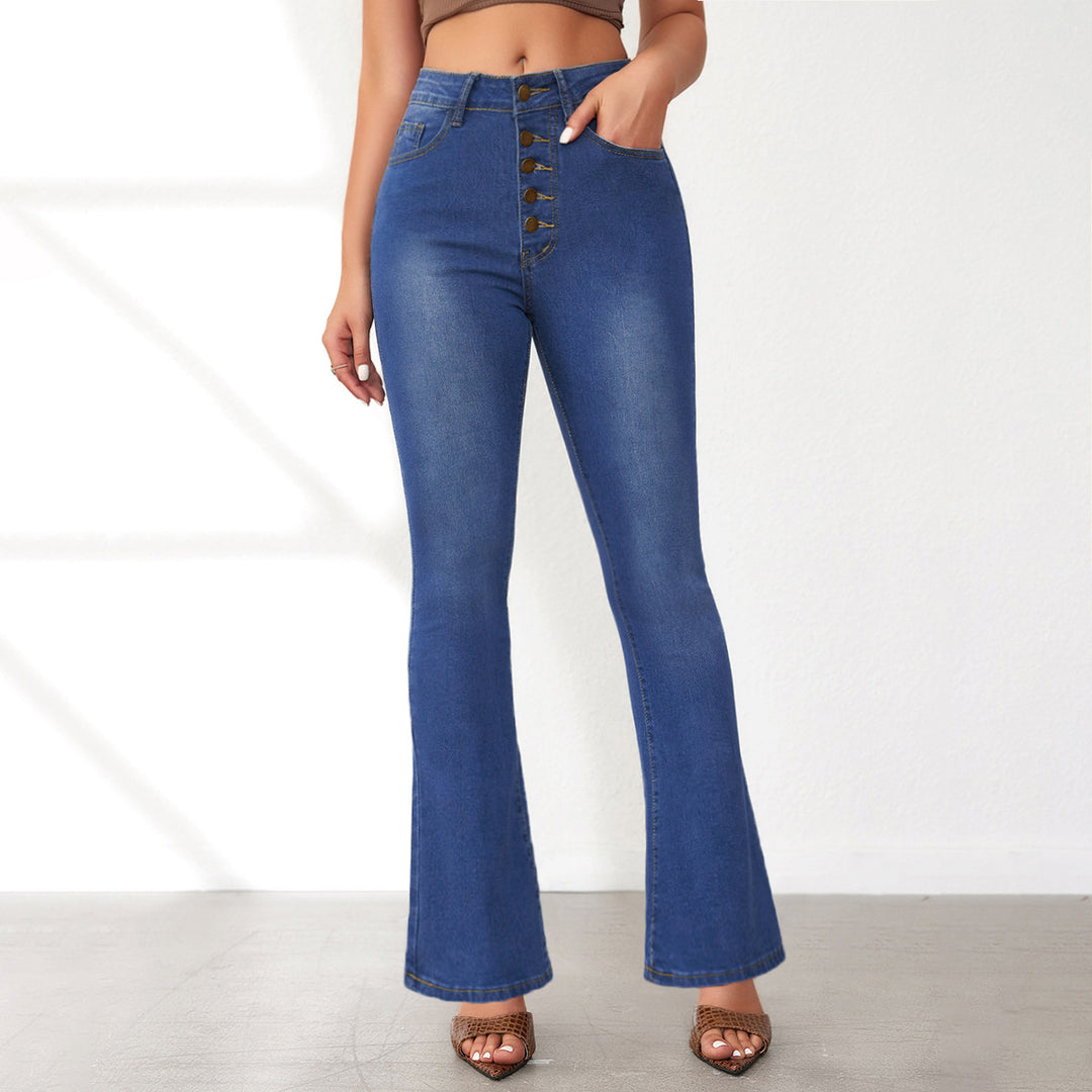 Dame Flared Jeans med knaplukning og høj talje Stilla