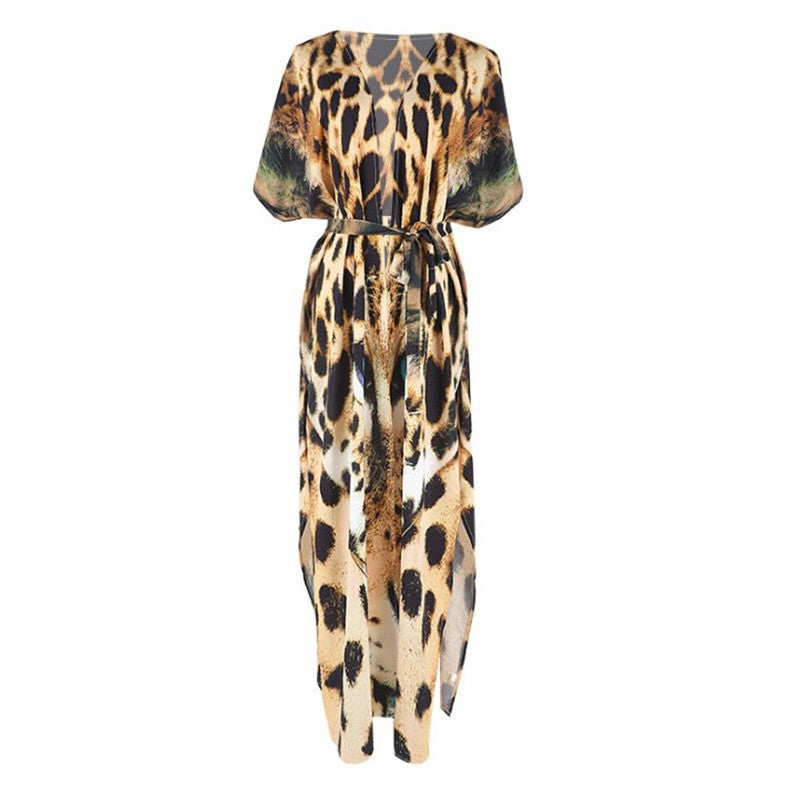 Dame Kaftan-Cover-Up med livligt dyredesign Stilla