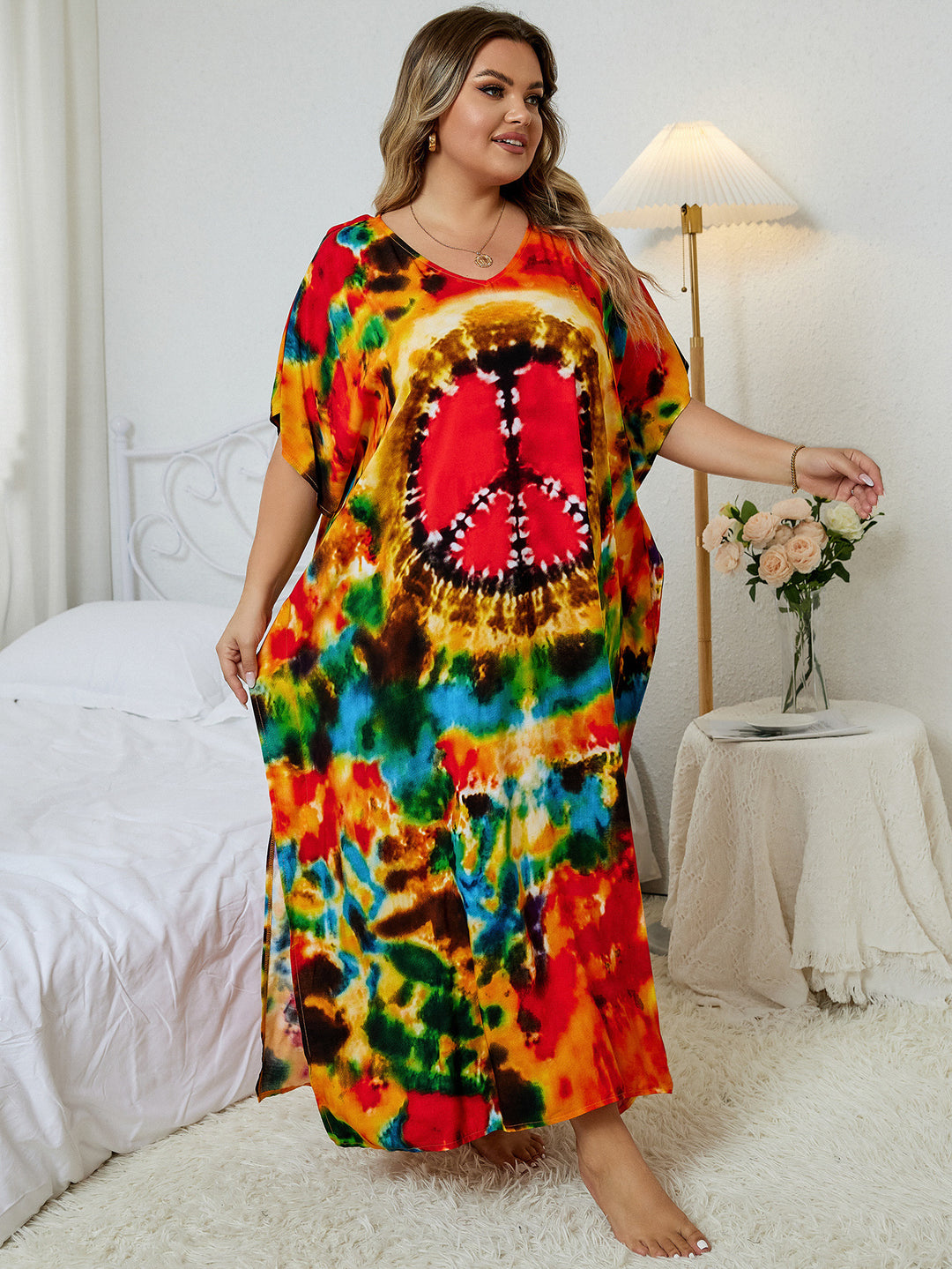 Dame Maxikjole med kunstnerisk mandala-mønster og vid snit Stilla