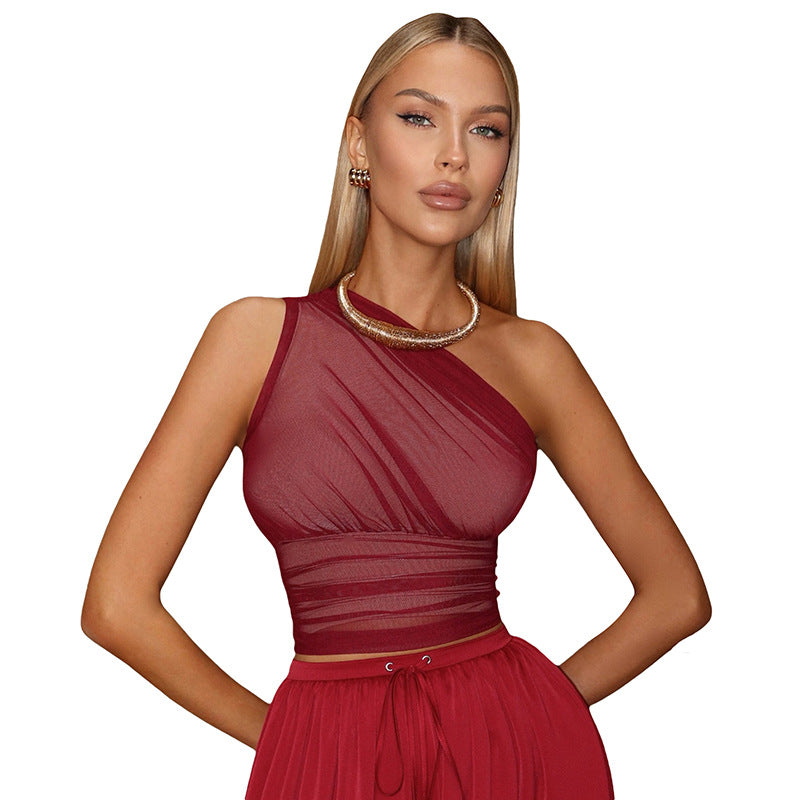 Dame asymmetrisk top med elegant rynkeeffekt Stilla