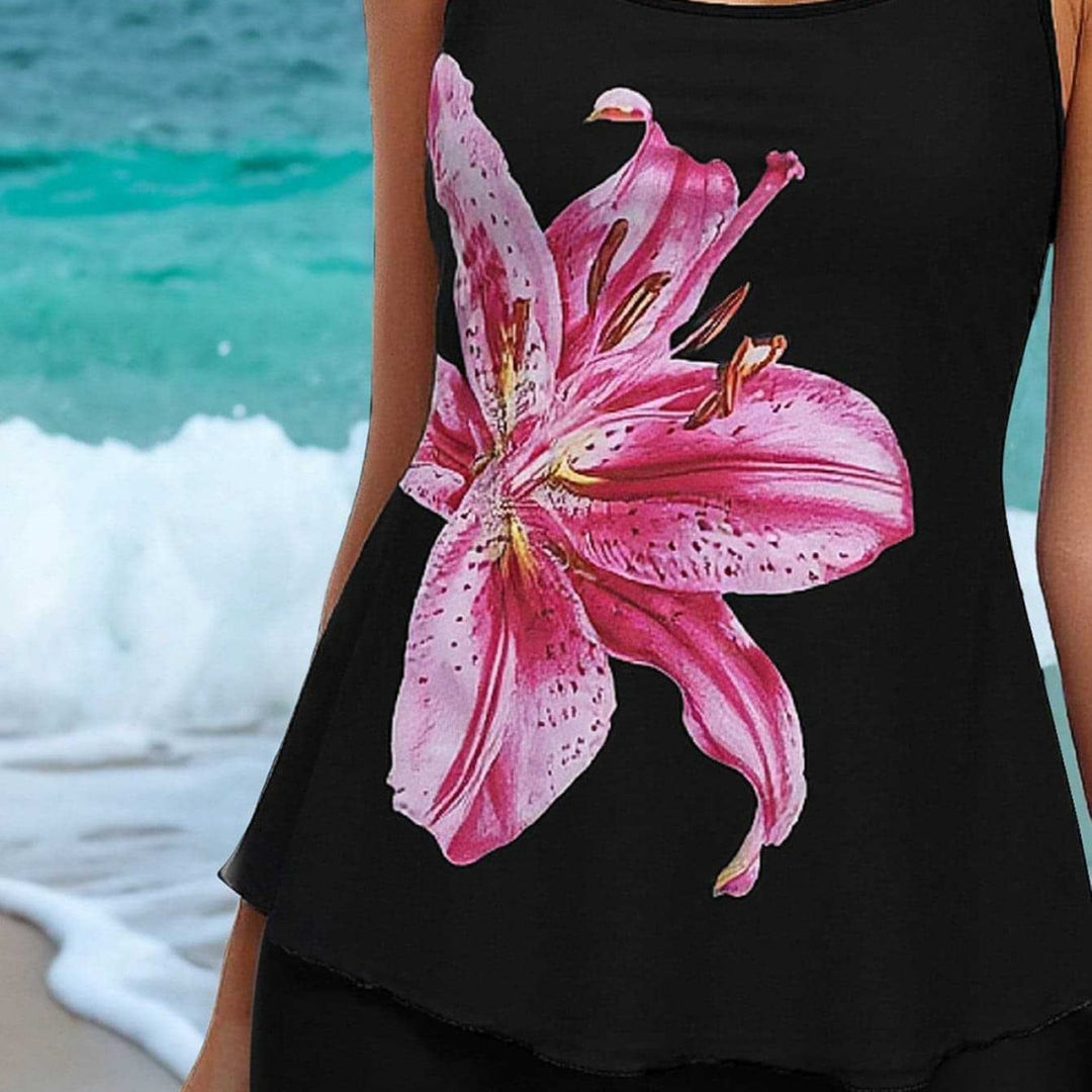 Dame Tankini med blomsterdesign og behagelige shorts Skovae