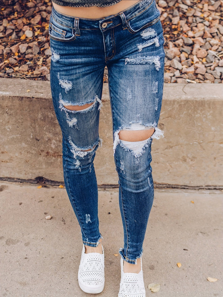 Dame Skinny Jeans med moderne revne- og ødelagte detaljer Stilla