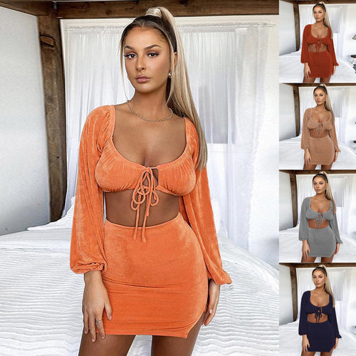 Dame Crop-Top og Mini nederdel Ensemble Stilla