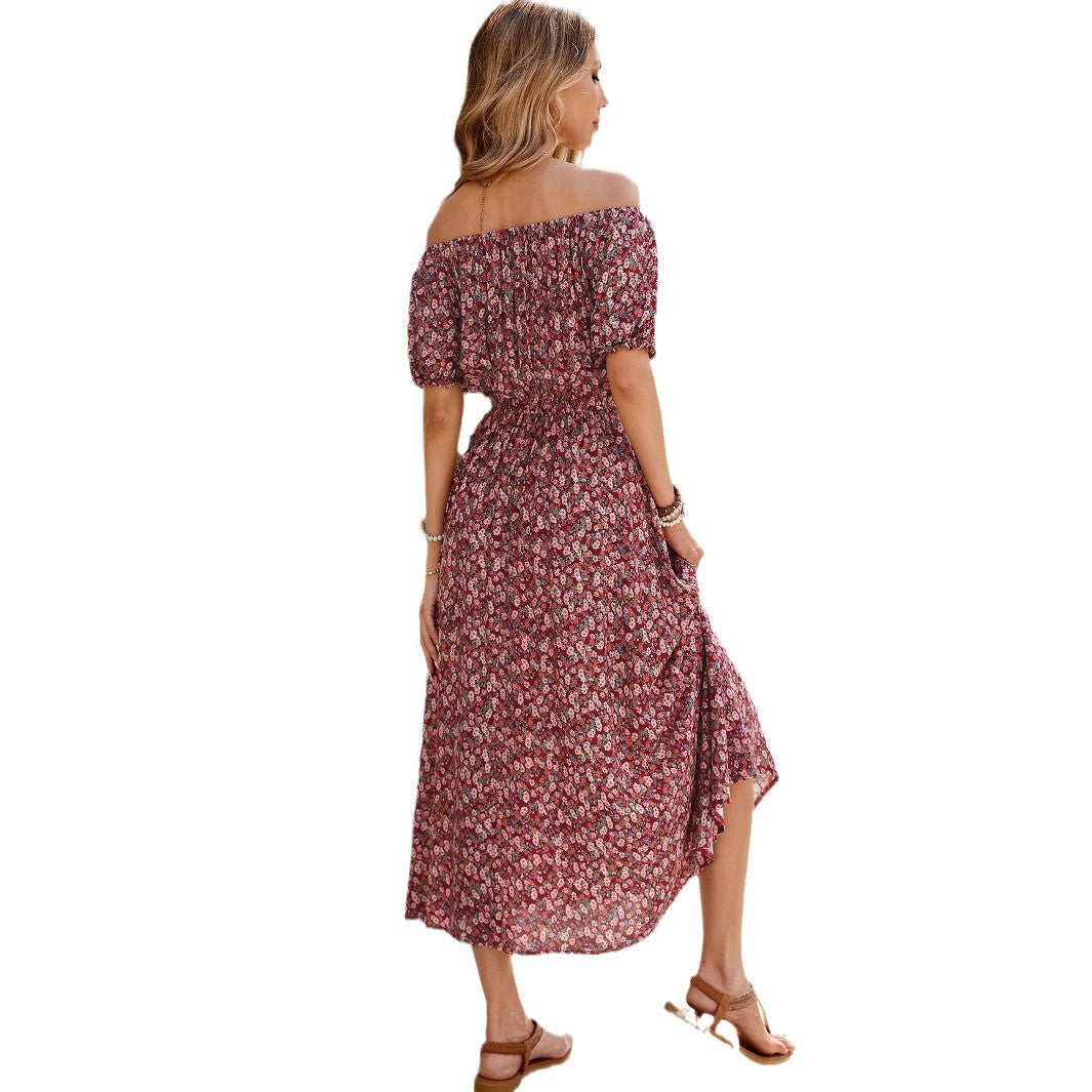 Dame Off-Shoulder Maxikjole med elastisk linning og floral design Stilla