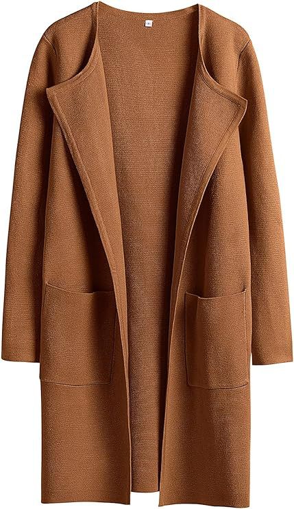 Dame Oversized Strikjakke med åbne front og praktiske lommer Stilla