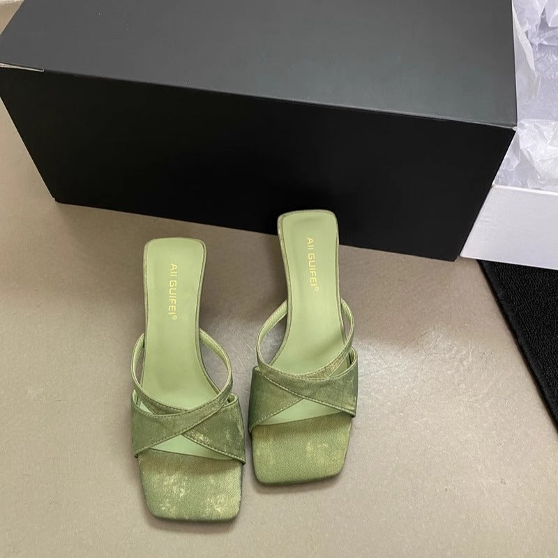 Dame Krydsrem Metallisk Slide Sandaler Stilla