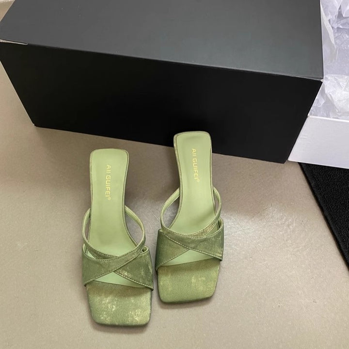 Dame Krydsrem Metallisk Slide Sandaler Stilla
