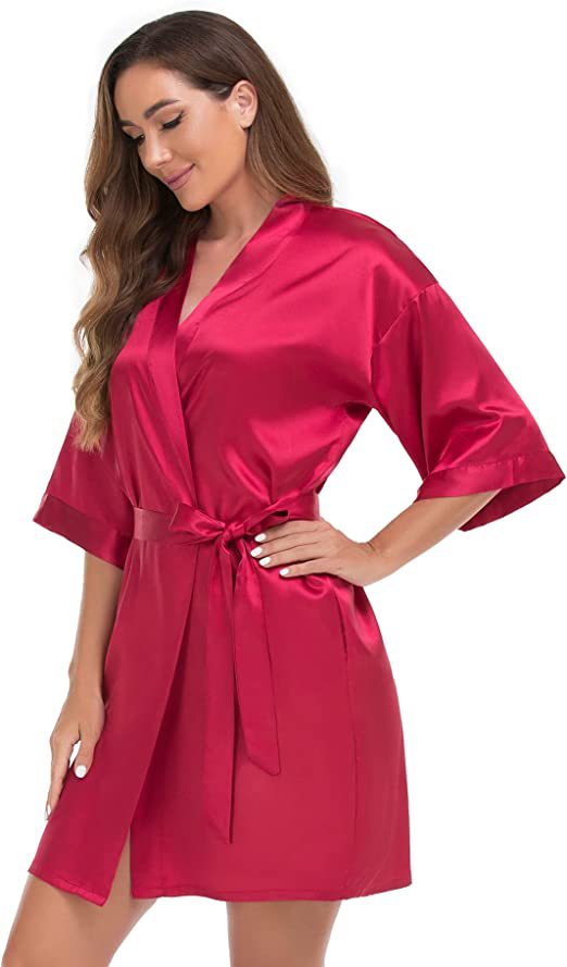 Dame Satin-Kimono-robe med bælte Stilla