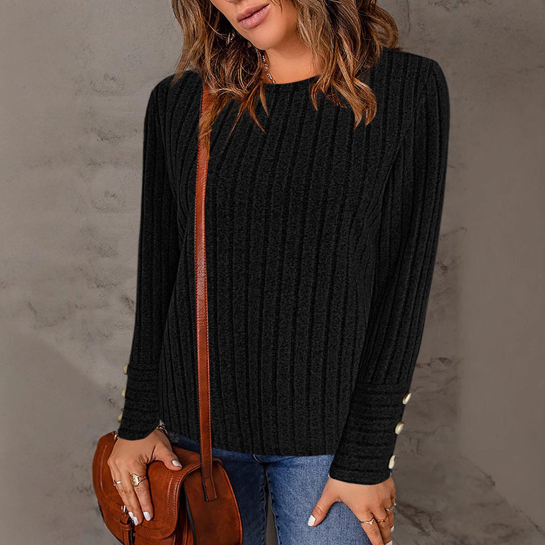 Dame Struktureret Pullover med moderne Knapper Stilla