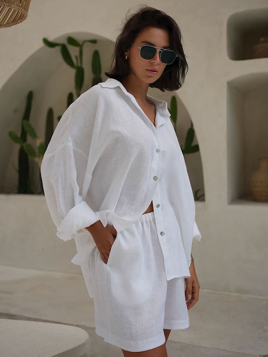 Femme Luxe Slips-Front Skjorte og Shorts Sæt Stilla