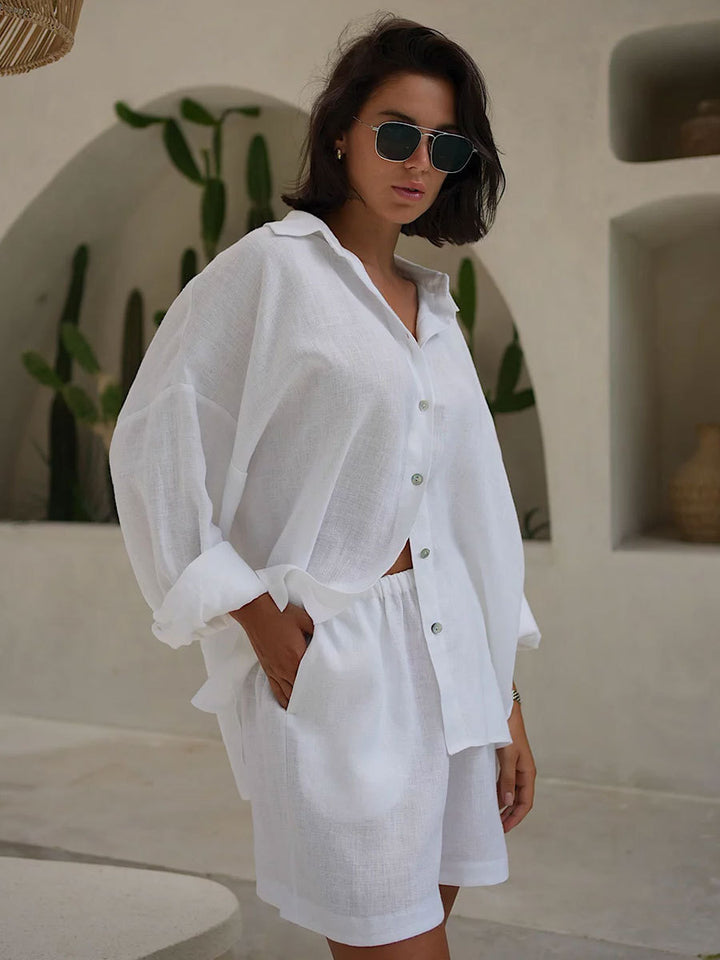Femme Luxe Slips-Front Skjorte og Shorts Sæt Stilla