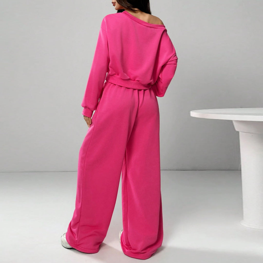 Femme Off-Shoulder Lounge-Sæt med brede Ben Bukser Stilla