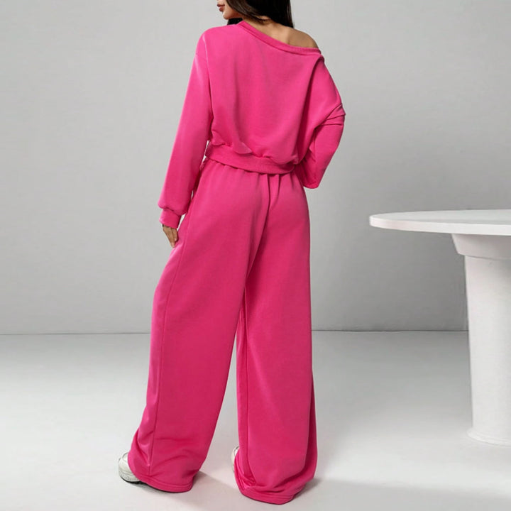 Femme Off-Shoulder Lounge-Sæt med brede Ben Bukser Stilla