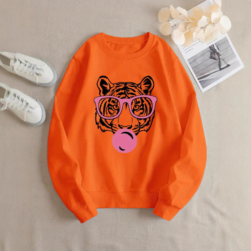 Kvinders sweatshirt med kreativ tiger design og afslappet snit Stilla