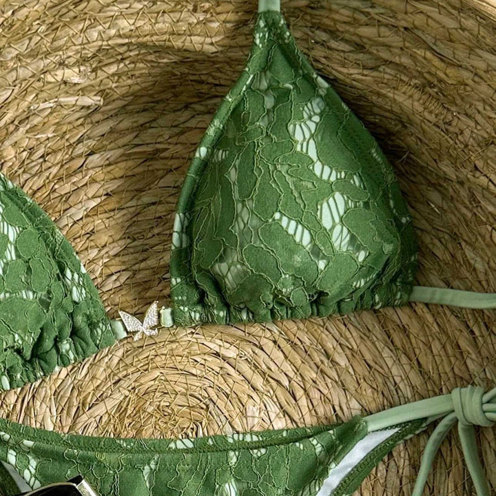 Dame Triangel-bikini med blonde og justerbare stropper Skovae