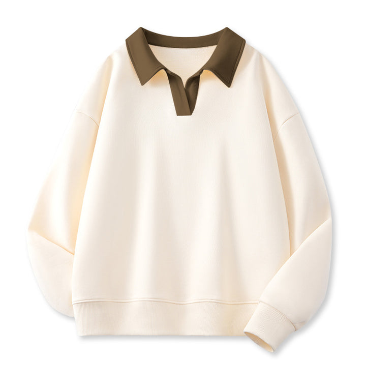 Femme Stilfuld V-Udsnit Fleece Pullover Sweatshirt Stilla