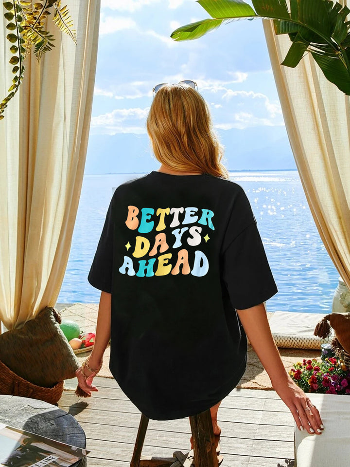 Dame afslappet T-shirt med kreativt slogan og afslappet snit Stilla