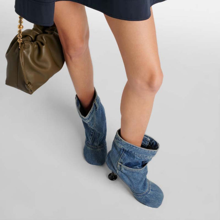 Dame High-Heel Denim Støvler med skulptureret hæl Stilla