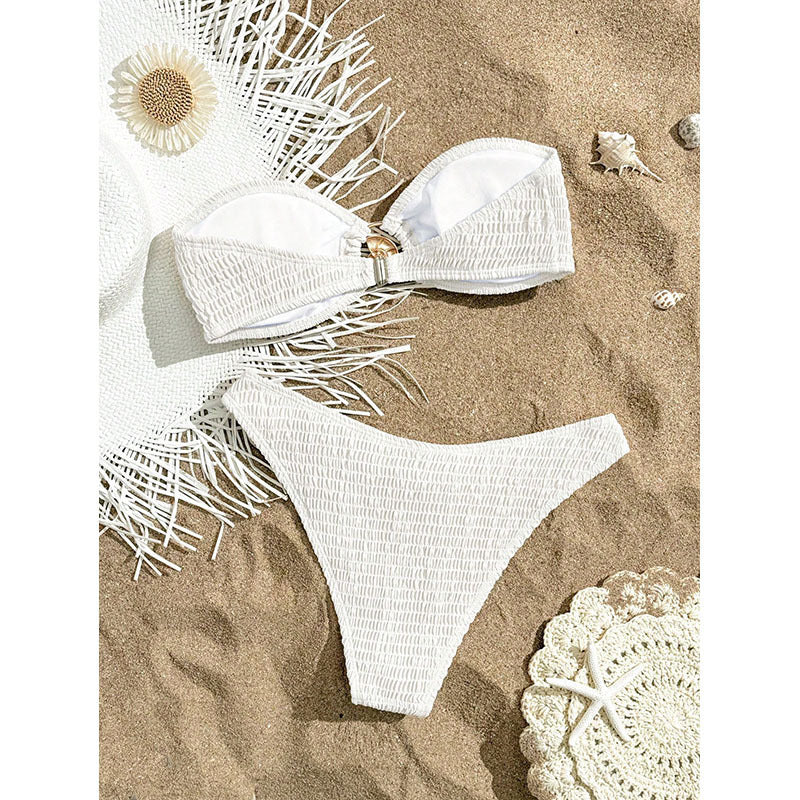 Dame bandeau-bikini med raffineret rynke-design Skovae