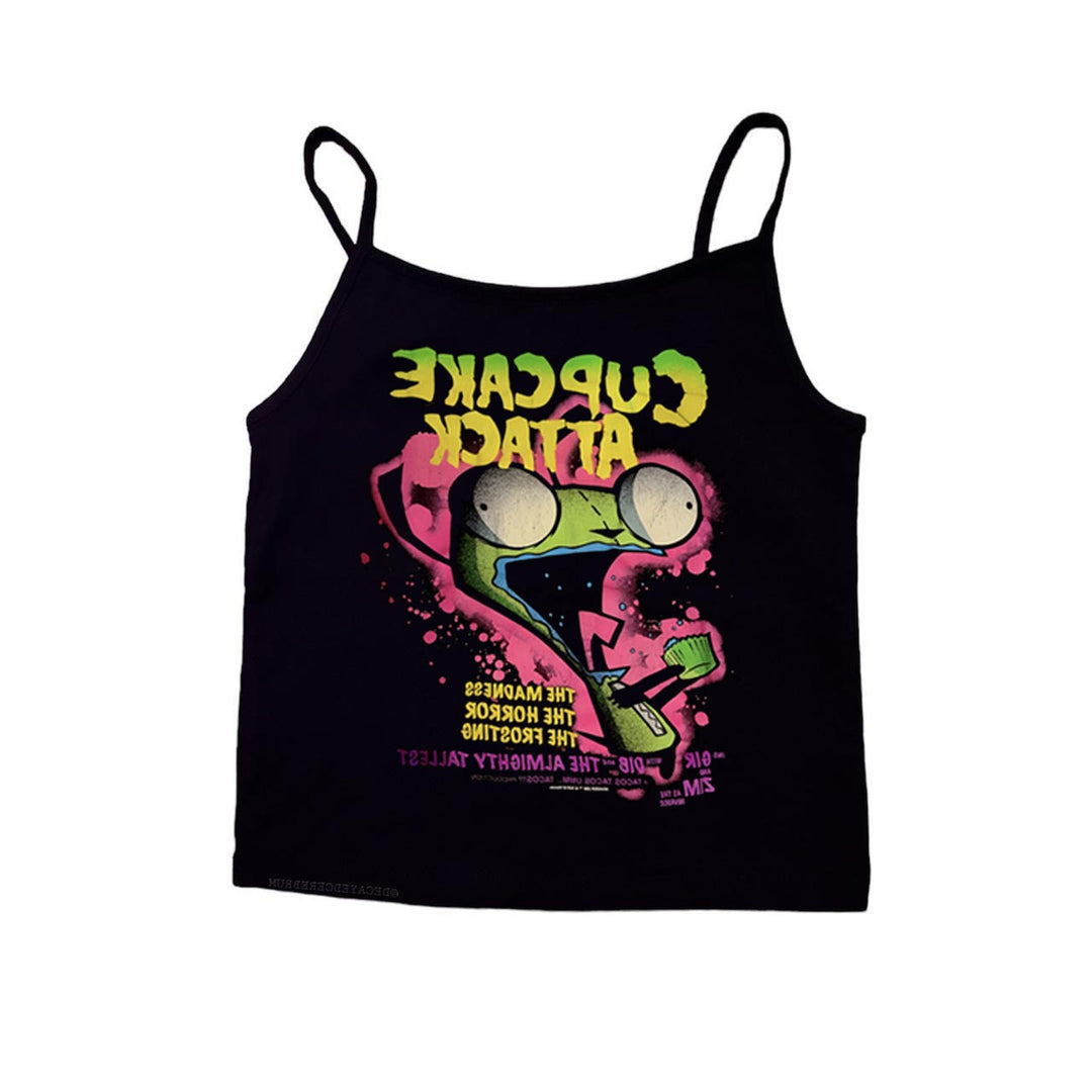 Dame T-shirt med kreativ cupcake-motiv og moderne print Skovae