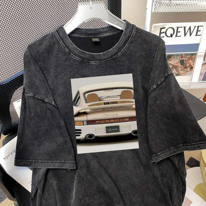 Dame T-shirt med kreativ Porsche-motiv og afslappet pasform Stilla