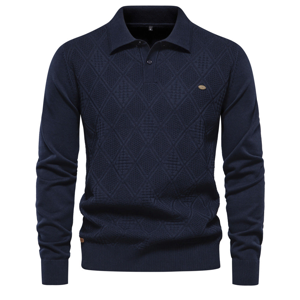 Herrer elegant strikpullover med moderne rombmønster og klassisk krave Stilla