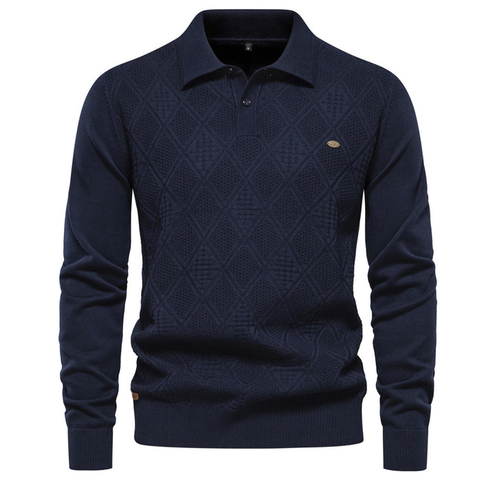 Herrer elegant strikpullover med moderne rombmønster og klassisk krave Stilla