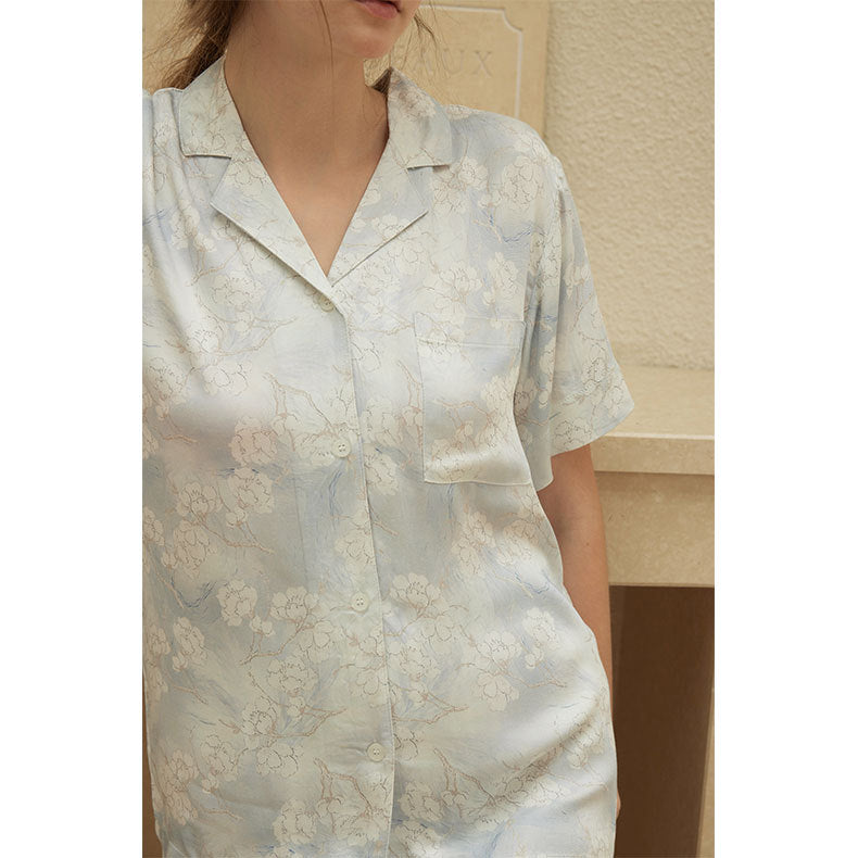 Dame Lækkert Satin Pyjamas Sæt med Florale Accentuer Stilla