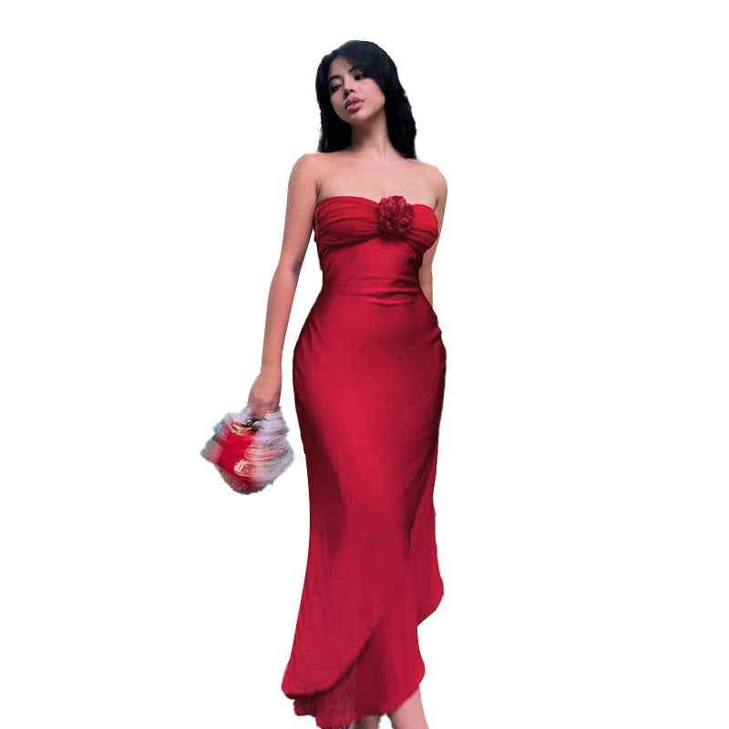 Damer Strapless Floral Udsmykket Maxikjole Stilla