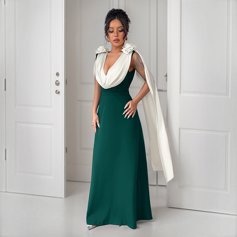 Dame Elegant Maxi-kjole med Draperede Ærmer Stilla