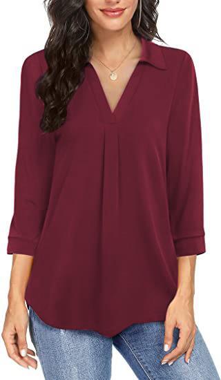 Dame elegant bluse med V-udskæring og plissering Stilla