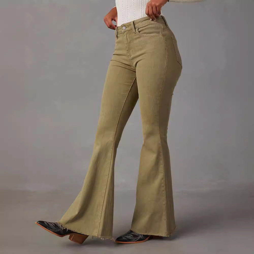Dame Flared Jeans med frynset kant og høj talje Stilla