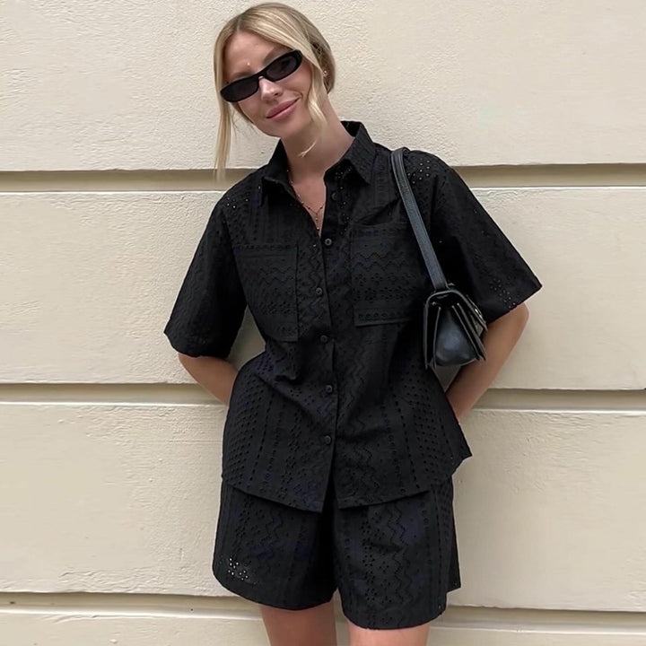Damen Elegant og luftig kortærmet bluse- og shorts-sæt Stilla