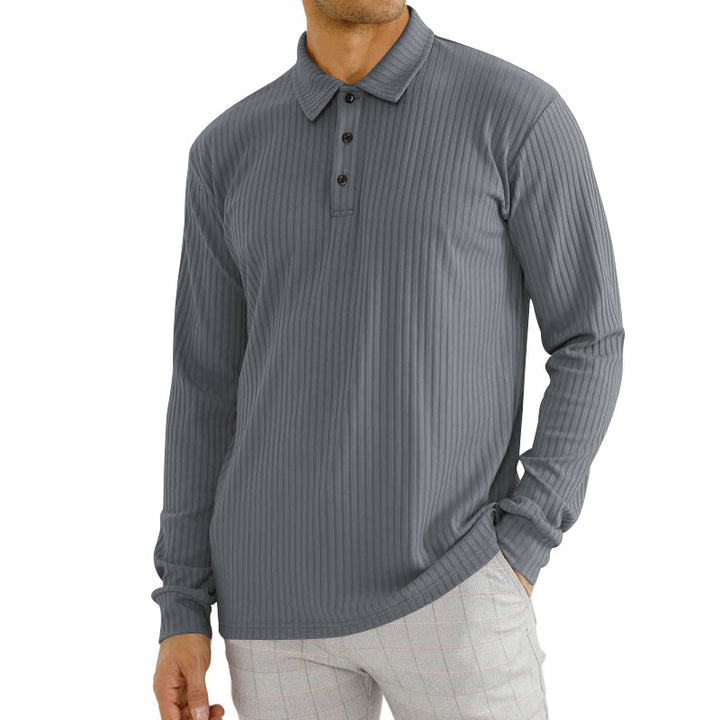Herrer langærmet polo skjorte med struktureret ribmønster og elegante knopdetaljer Stilla
