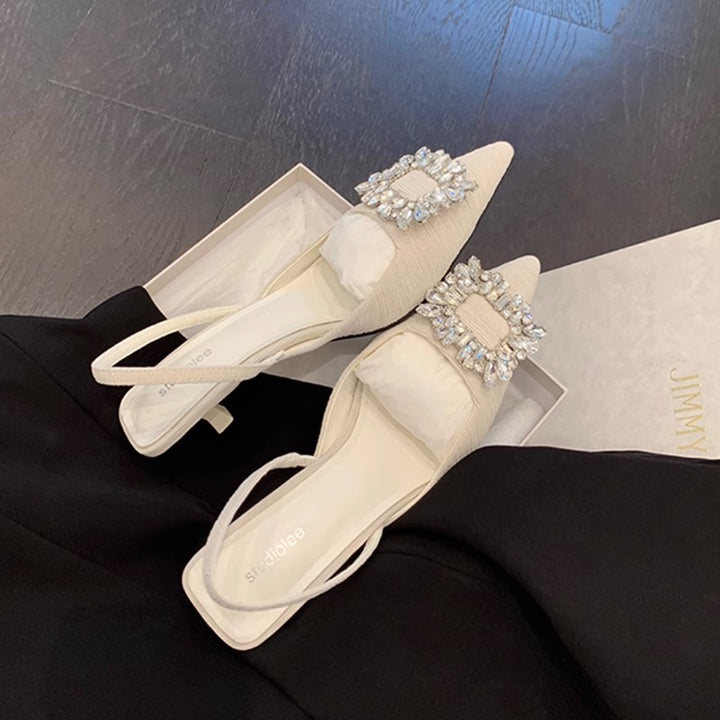 Dame Elegant Spids-Tå Slingback-Hæle med Strass-Accenter Stilla