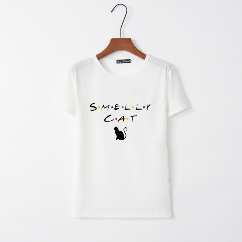 Dame T-shirt med kreativ kat design og rund halsudskæring Stilla