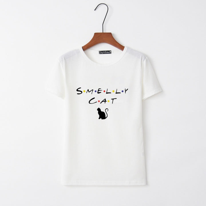 Dame T-shirt med kreativ kat design og rund halsudskæring Stilla