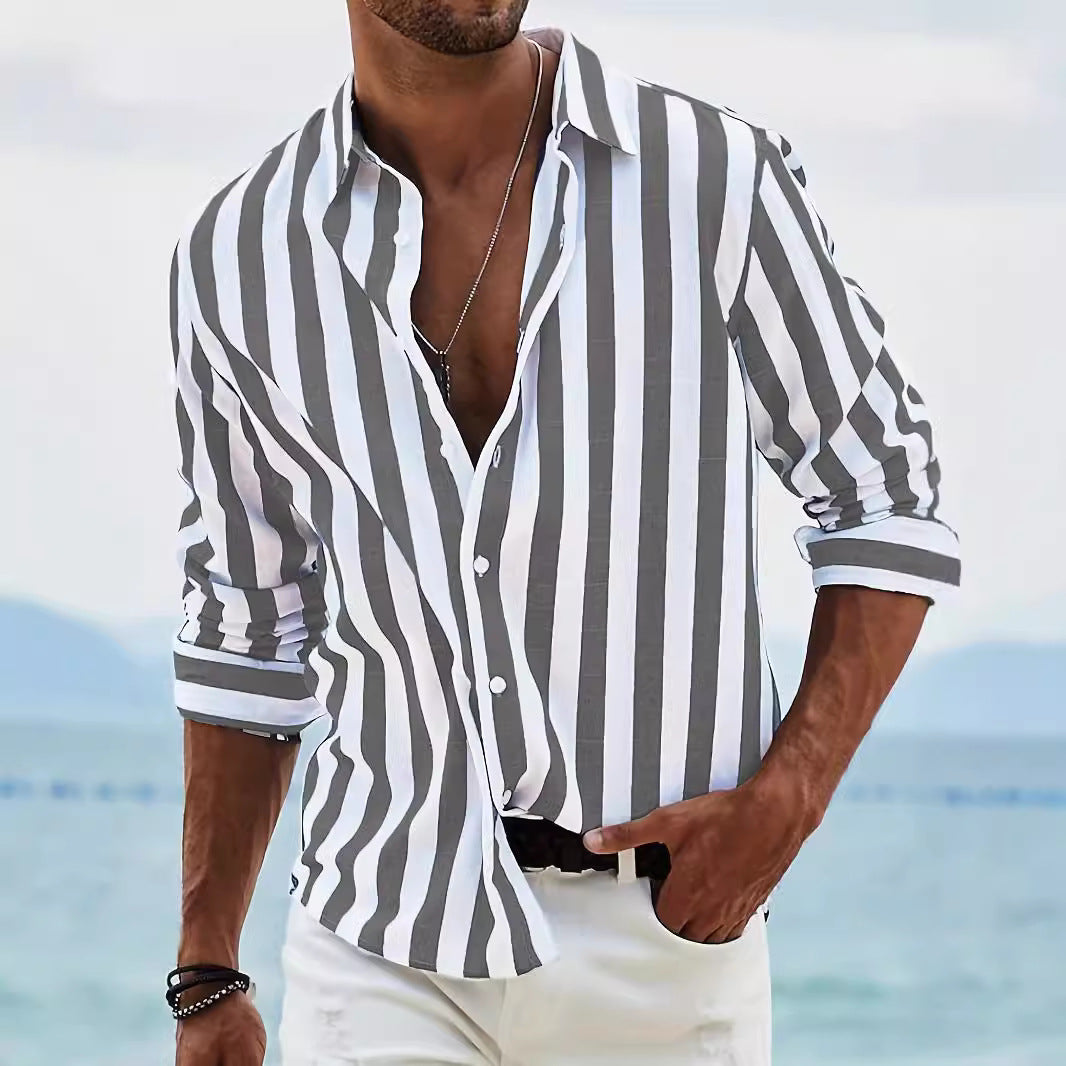 Herrer afslappet linned skjorte med elegante striber Stilla