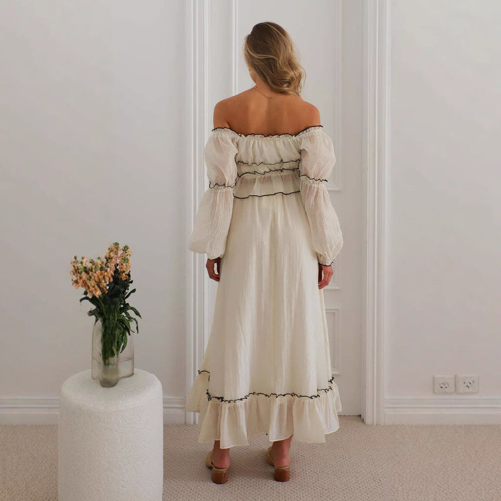 Dame Off-Shoulder Crop-Top med flæsedetaljer og bindebånd Stilla