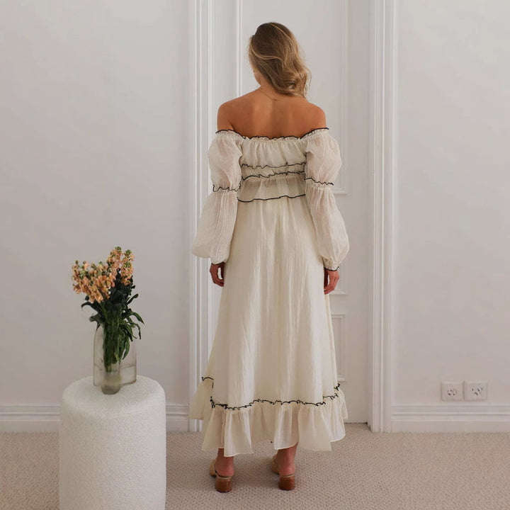 Dame Off-Shoulder Crop-Top med flæsedetaljer og bindebånd Stilla