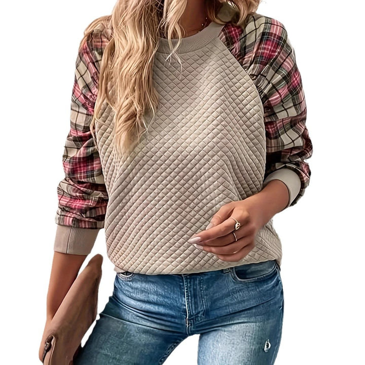Dame sweatshirt med ternet mønster og quilt design Stilla