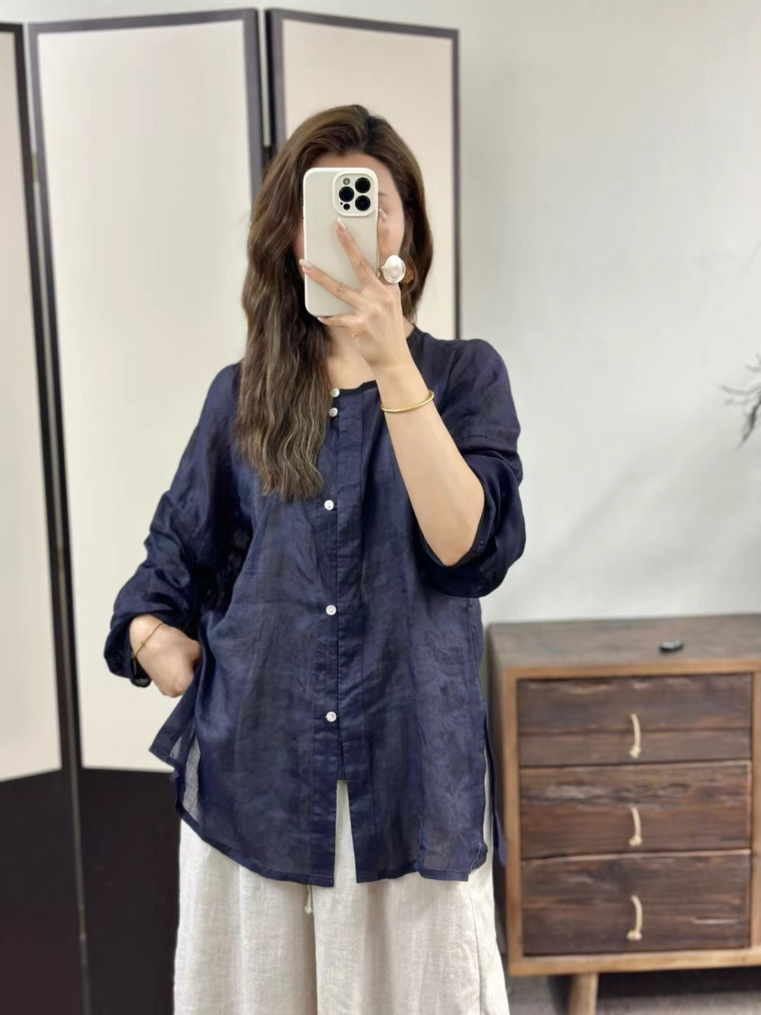 Femme Relaxed Fit Button-Up Linned skjorte Stilla
