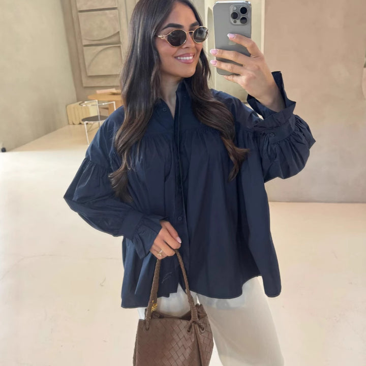 Damer oversized bluse med samlinger Stilla