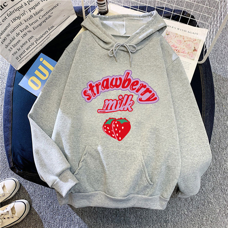 Dame hætte sweatshirt med munter jordbær mælk design Skovae