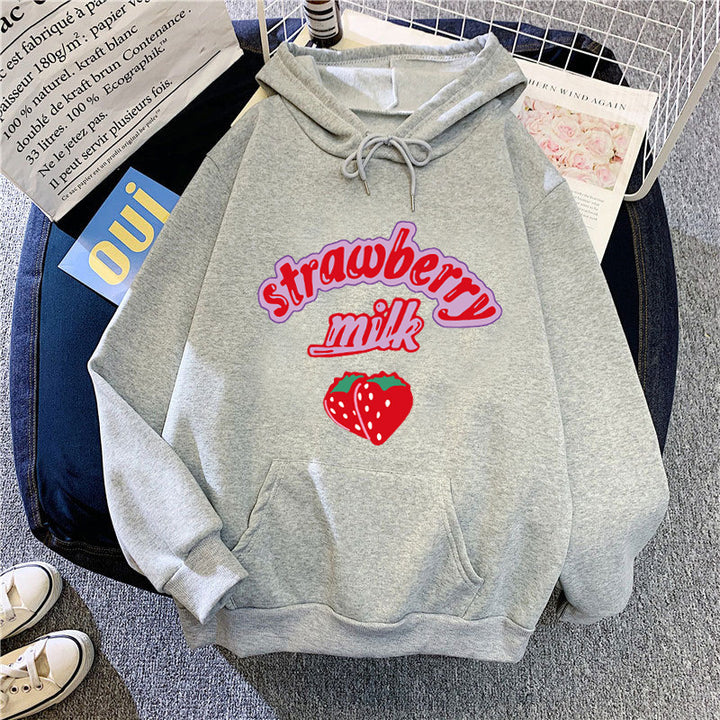 Dame hætte sweatshirt med munter jordbær mælk design Skovae