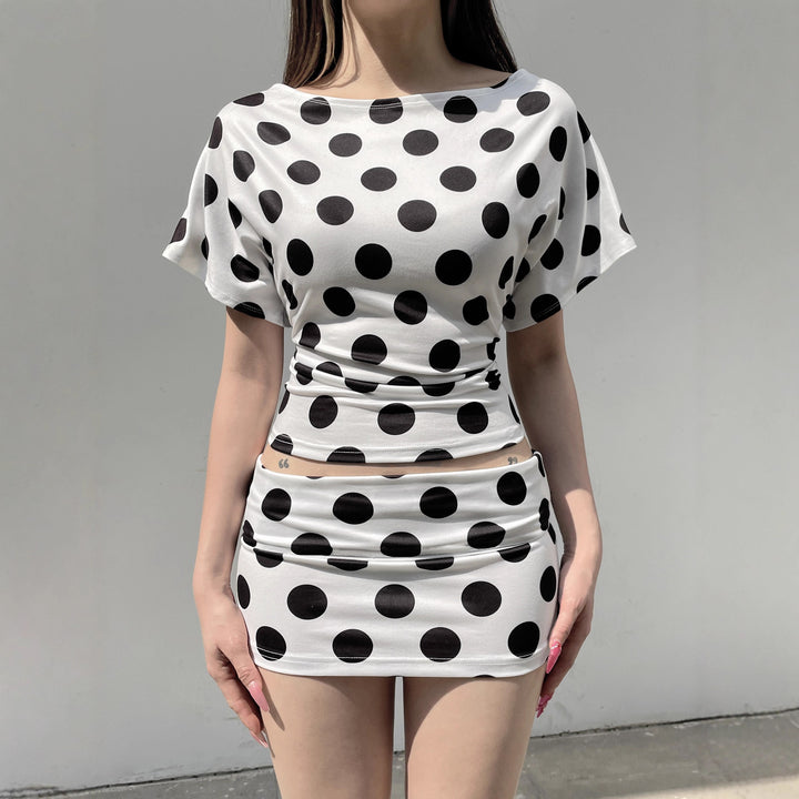 Damer afslappet top med stilfuldt polka-dot mønster og bindebåndsdetalje Skovae