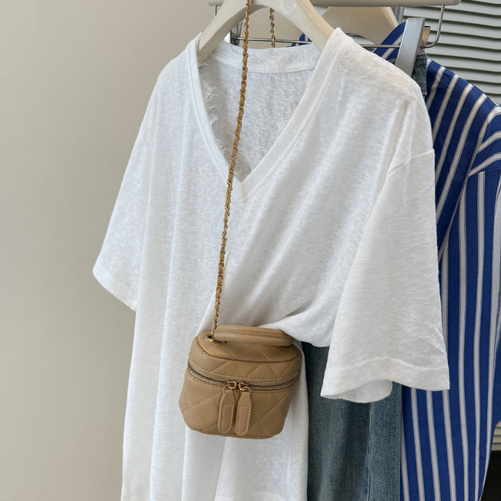 Femme Relaxed V-Udskæring Slub Tee Stilla