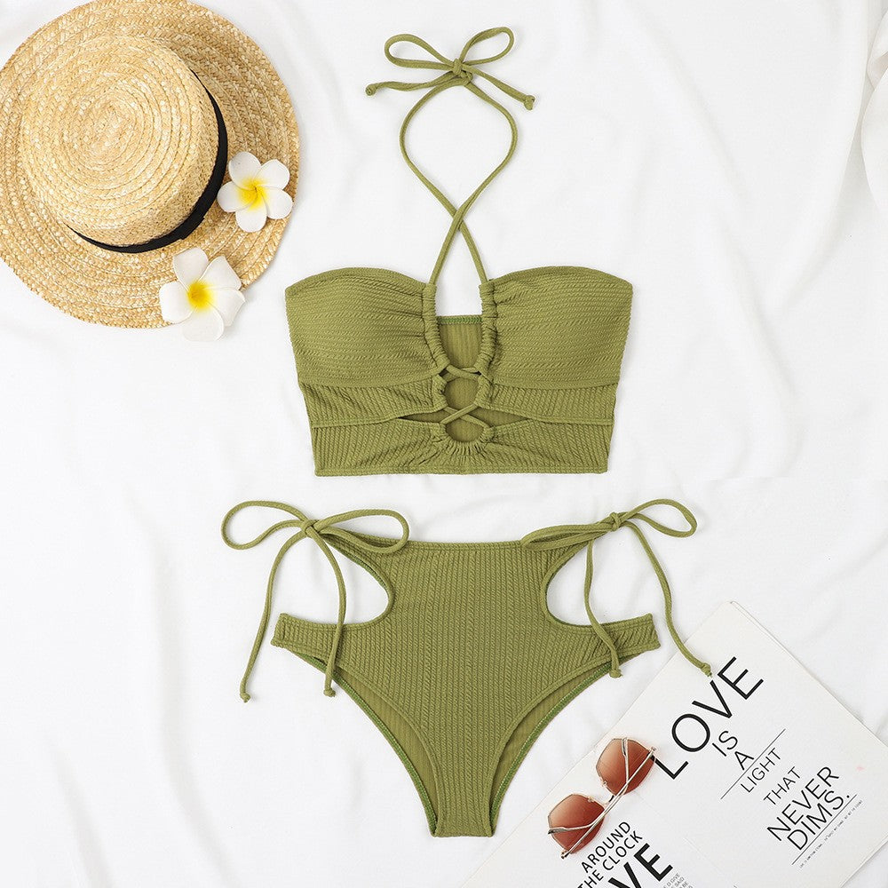 Dame bikini-sæt med raffineret rib-design og justerbart bindingssystem Skovae